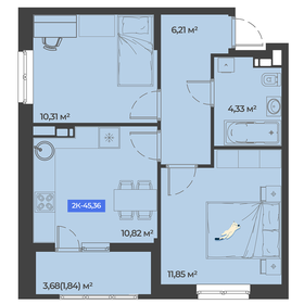 Квартира 45,4 м², 2-комнатная - изображение 1