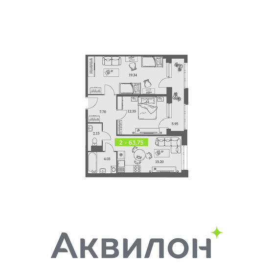70,7 м², 2-комнатная квартира 11 305 714 ₽ - изображение 21