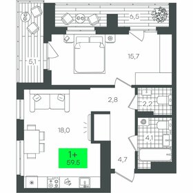 Квартира 59,6 м², 1-комнатная - изображение 1