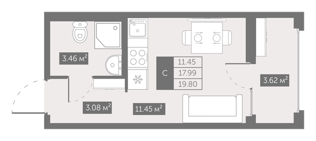 Квартира 19,8 м², студия - изображение 1