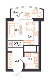 Квартира 27,3 м², студия - изображение 1