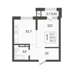 Квартира 36,7 м², 1-комнатная - изображение 1