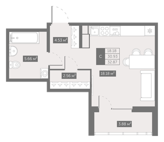 Квартира 33 м², студия - изображение 1