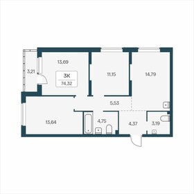 Квартира 74,3 м², 3-комнатная - изображение 1