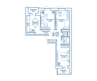 Квартира 79,6 м², 3-комнатная - изображение 1