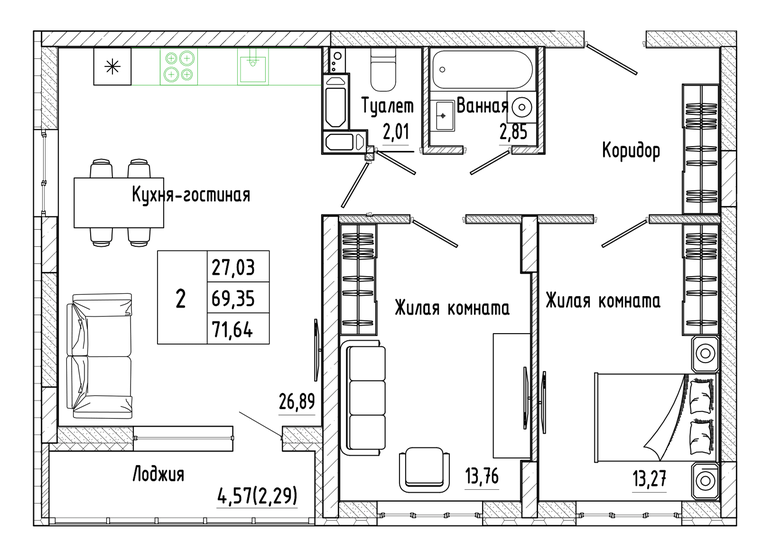 65,4 м², 2-комнатная квартира 8 749 090 ₽ - изображение 21