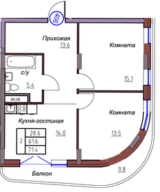 Квартира 71,4 м², 2-комнатные - изображение 1