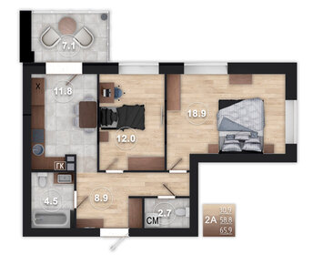 Квартира 65,9 м², 2-комнатная - изображение 1
