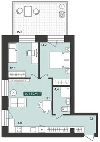 Квартира 59,9 м², 3-комнатная - изображение 1