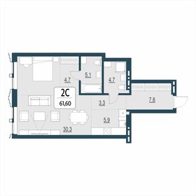 Квартира 61,6 м², 2-комнатная - изображение 1