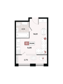 Квартира 26,7 м², студия - изображение 1