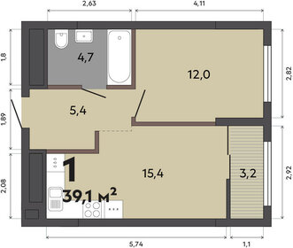 Квартира 39,1 м², 1-комнатная - изображение 1