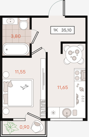 Квартира 35,1 м², 1-комнатная - изображение 1