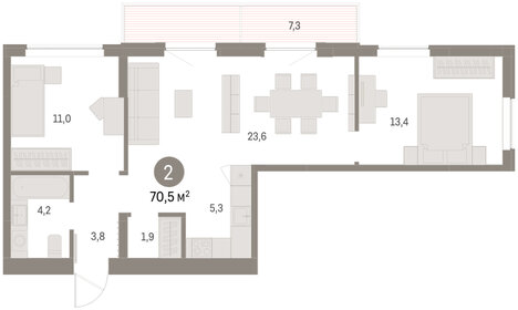 Квартира 70,5 м², 2-комнатная - изображение 1