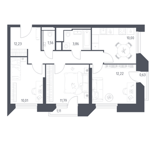 Квартира 63,4 м², 3-комнатные - изображение 1