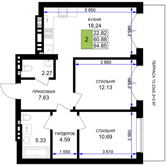 52,4 м², 2-комнатная квартира 10 857 280 ₽ - изображение 25