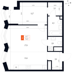Квартира 54,9 м², 2-комнатная - изображение 2