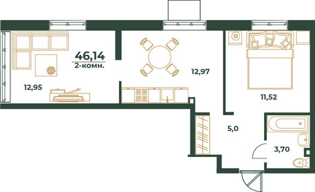 Квартира 46,1 м², 2-комнатная - изображение 1