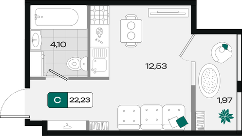 Квартира 22,2 м², студия - изображение 1
