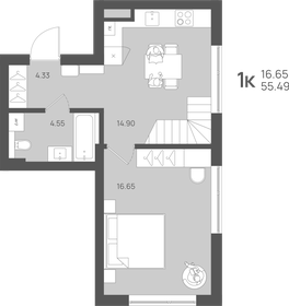 Квартира 55,4 м², 1-комнатная - изображение 1