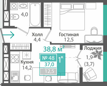 Квартира 37 м², 1-комнатная - изображение 1