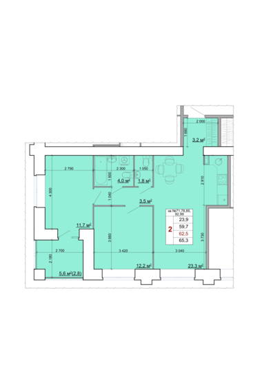 62,9 м², 2-комнатная квартира 8 051 200 ₽ - изображение 16