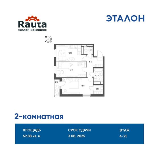 60 м², 2-комнатная квартира 7 150 000 ₽ - изображение 85