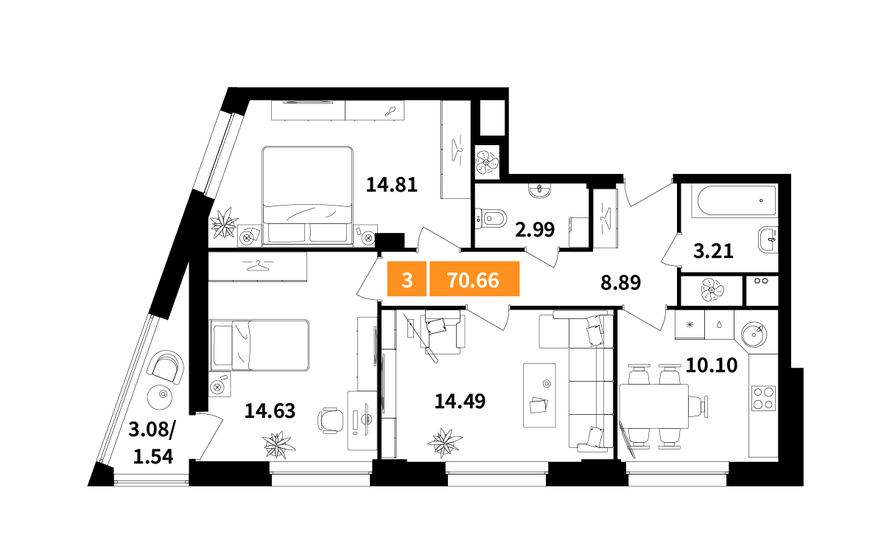 70,7 м², 3-комнатная квартира 19 550 280 ₽ - изображение 1