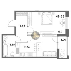 Квартира 48,6 м², 1-комнатная - изображение 1