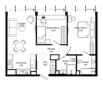 Квартира 66,4 м², 2-комнатная - изображение 2