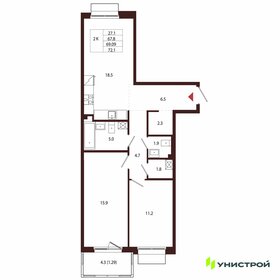 Квартира 69,1 м², 2-комнатная - изображение 1