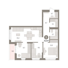 Квартира 72,4 м², 3-комнатная - изображение 2