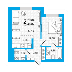Квартира 46,9 м², 1-комнатная - изображение 2