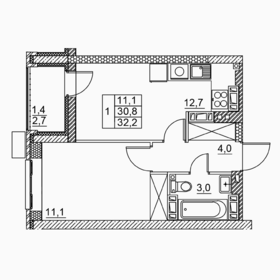 Квартира 32,2 м², 1-комнатная - изображение 1