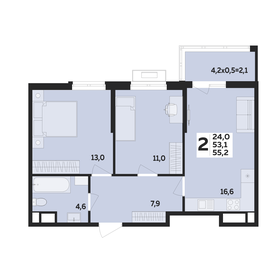Квартира 55,2 м², 2-комнатная - изображение 1