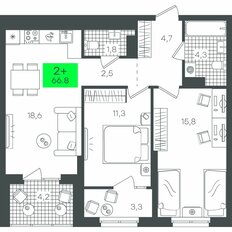 Квартира 66,9 м², 2-комнатная - изображение 2