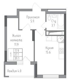 Квартира 39,1 м², 1-комнатная - изображение 1