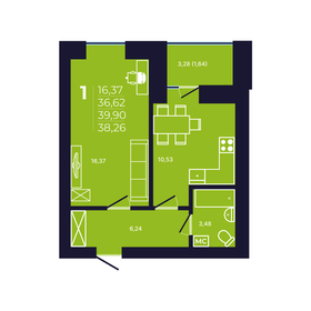 Квартира 38,1 м², 1-комнатная - изображение 1