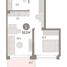 Квартира 53,2 м², 1-комнатная - изображение 3