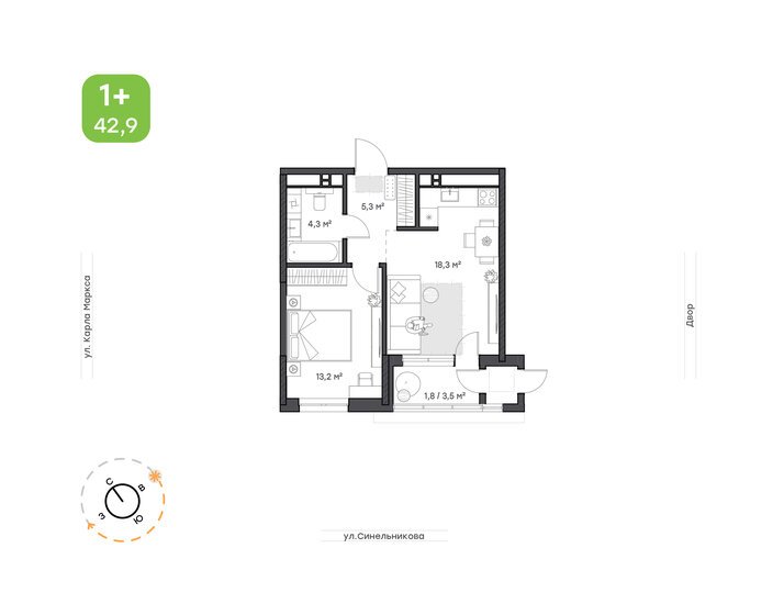 42,9 м², 1-комнатная квартира 10 009 139 ₽ - изображение 49