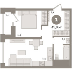 Квартира 45 м², 1-комнатная - изображение 3