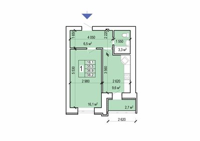 Квартира 35,5 м², 1-комнатная - изображение 1