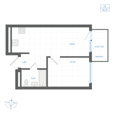 Квартира 36,3 м², 1-комнатная - изображение 3