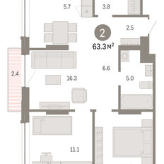 Квартира 63,3 м², 2-комнатная - изображение 3