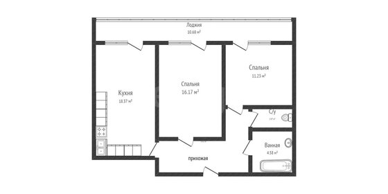 Квартира 57,7 м², 2-комнатная - изображение 1