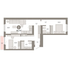 Квартира 65,7 м², 2-комнатная - изображение 3