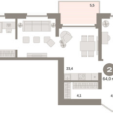 Квартира 64 м², 2-комнатная - изображение 3