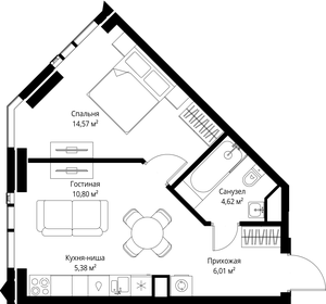 Квартира 41,4 м², 1-комнатная - изображение 2