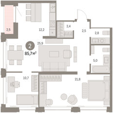 Квартира 85,5 м², 2-комнатная - изображение 3