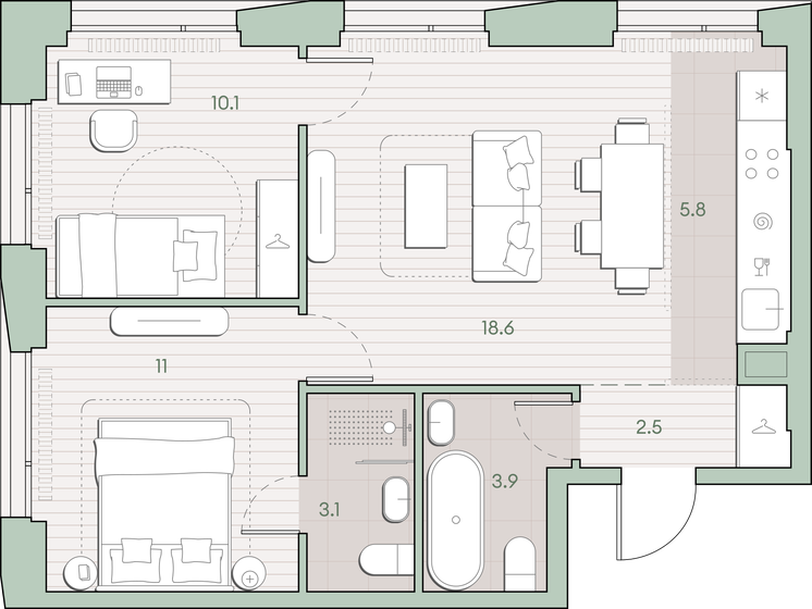 50,4 м², 2-комнатная квартира 48 000 000 ₽ - изображение 160